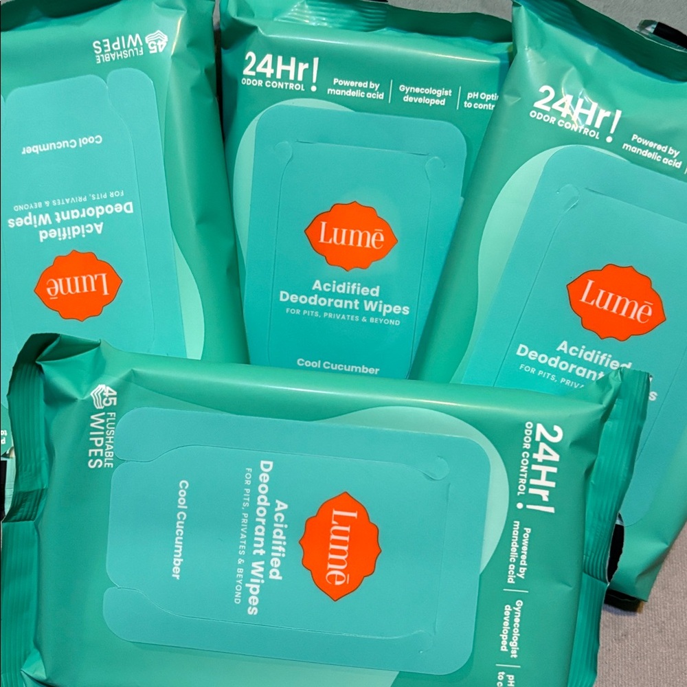 4-Packs of Lume Acidified Deodorant Wipes (180 Total Wipes) - Cool Cucumber